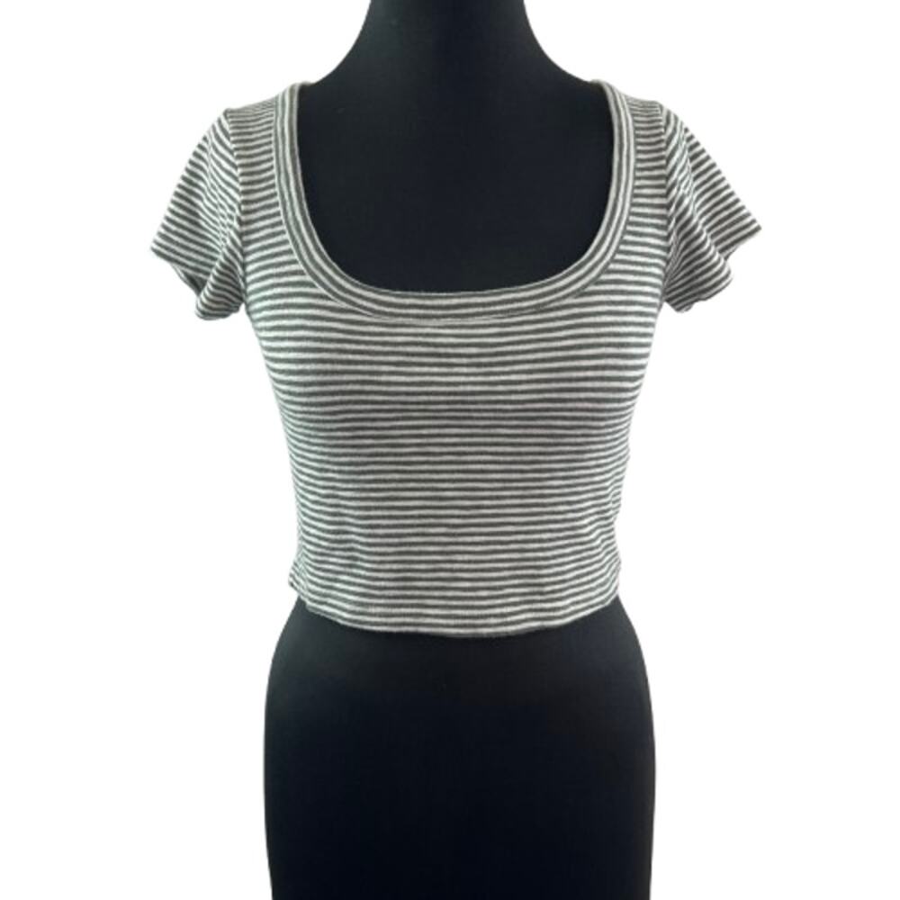 MADEWELL Westville Green White Crop Top Cotton Striped Scoop Neck Tee Size Small